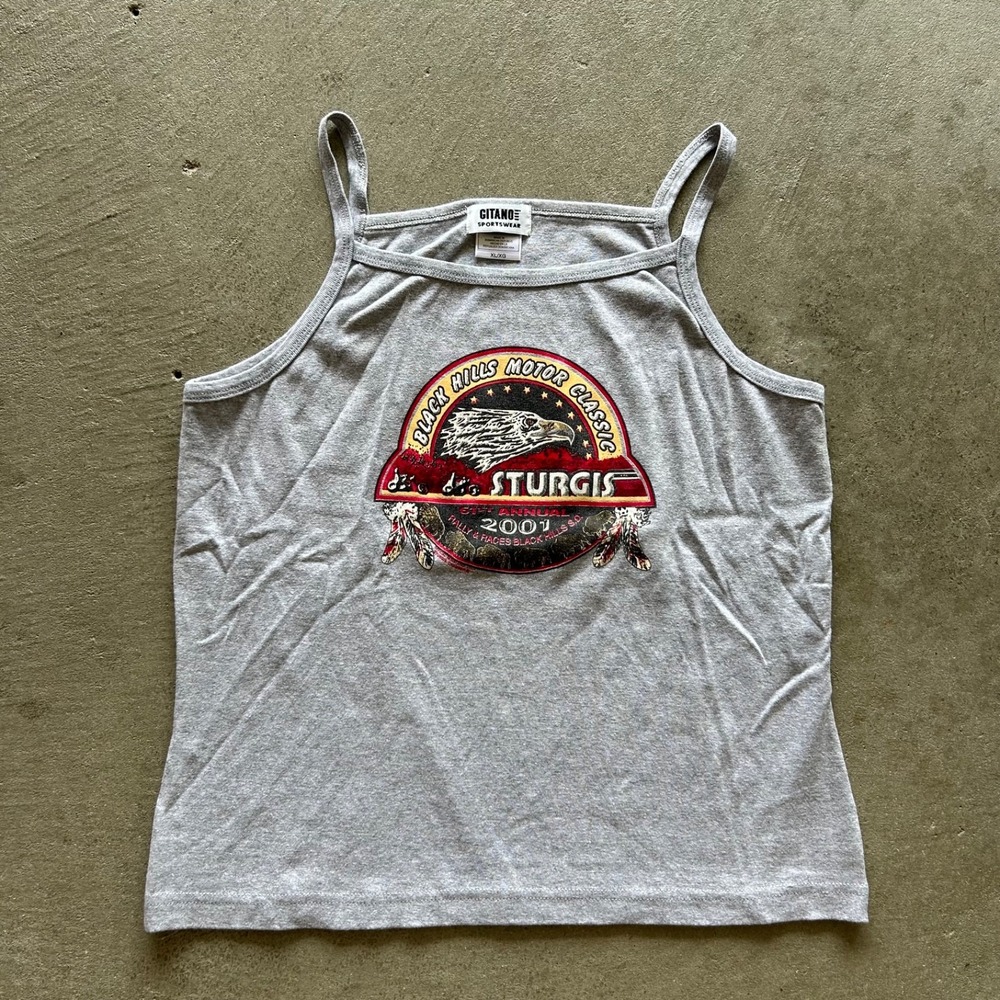 Vintage 2001 Sturgis Rally Cami Tank Top Womens XL Gray Black Hills Shirt Biker